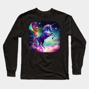 Bright Space Rainbow Unicorn Long Sleeve T-Shirt